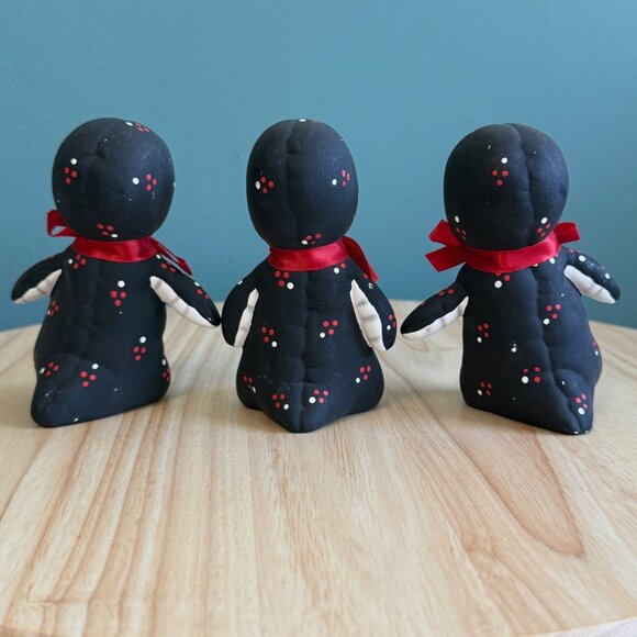 3 Vintage Handmade Penguin Figurines Christmas With Red Bow Ties - Picture 6 of 10
